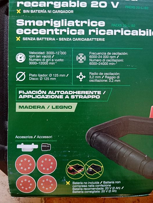 Lixadora excêntrica a bateria 20v Parkside