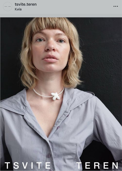 Кольє Tsvite Teren MYRNI з перлинами та пташкою