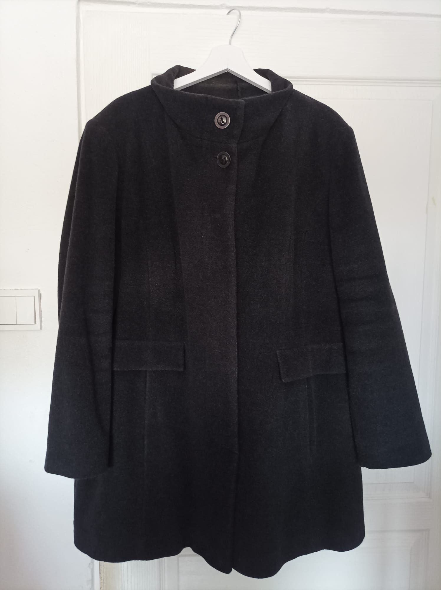 Premium wełniany płaszcz plus size Isabell 48 4XL wełna + angora szary