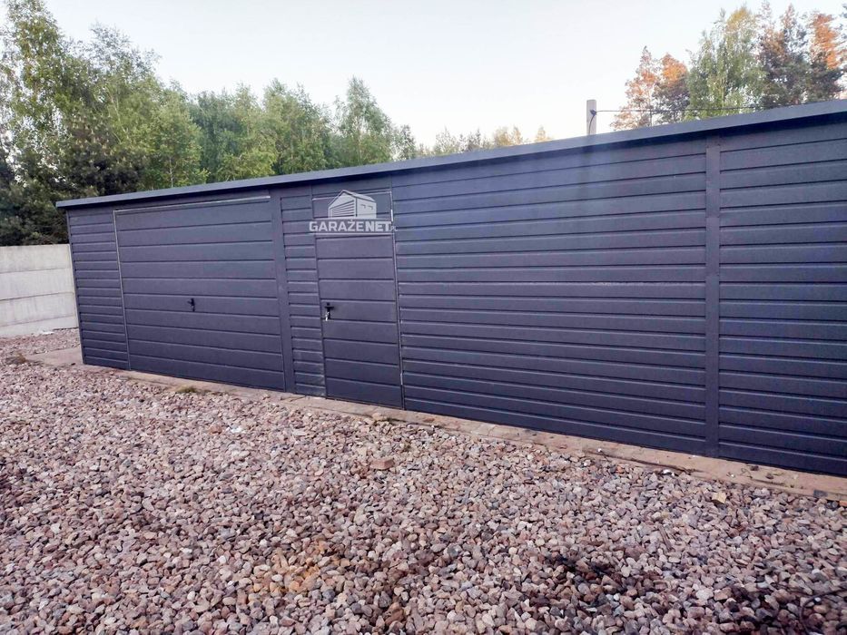 GARAŻ BLASZANY 15m x 6m Brama Uchylna + Drzwi Antracyt 15X6 GB286