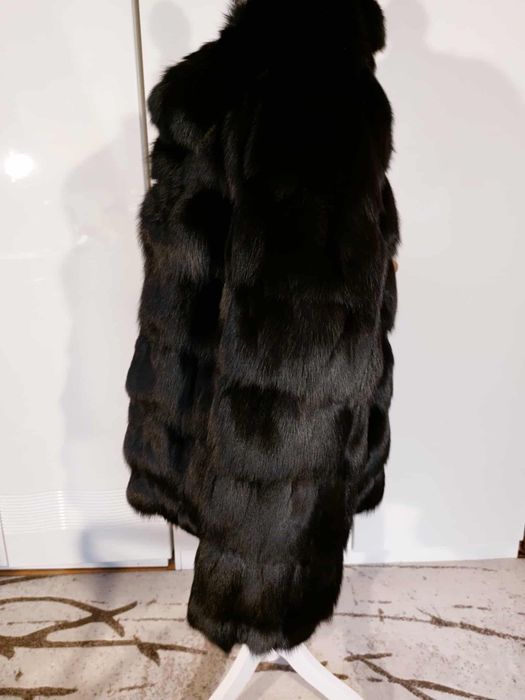 Futro naturalne r L czarna kurtka lis prawdziwy naturalny nie jenot