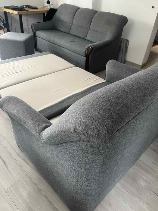 Komplet kanap kanapa z funkcją spania + pufa, sofa, sofy, pojemnik