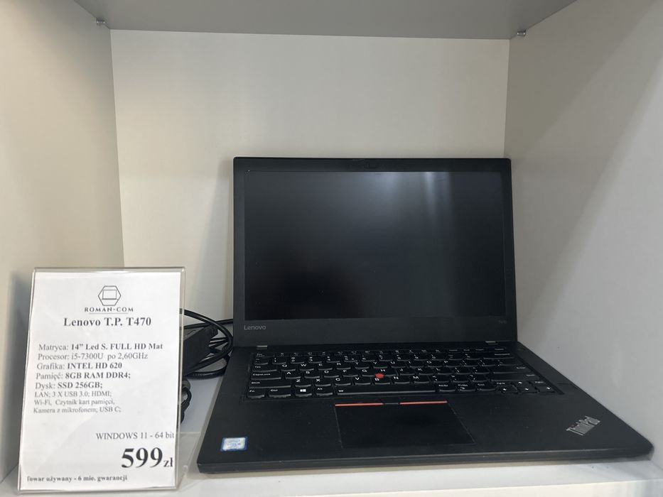 Laptop Poleasingowy Lenovo T470/SSD 256GB/DDR4-8GB/i5-7300 2,6GHz/14"/
