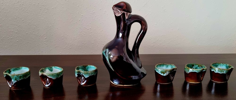 Karafka i kieliszki zestaw Mewa PRL Reflex Stan perfekcyjny