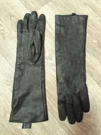 Длинные перчатки кожаные S размер женские кожа