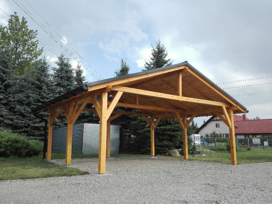 Wiata garażowa, samochodowa drewniana konstrukcja rekreacyjna, garaż