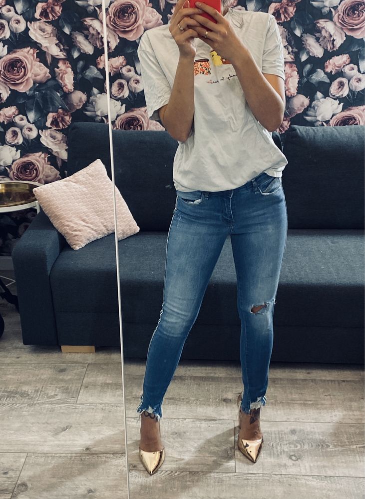 Spodnie Zara z lampasem jeansy