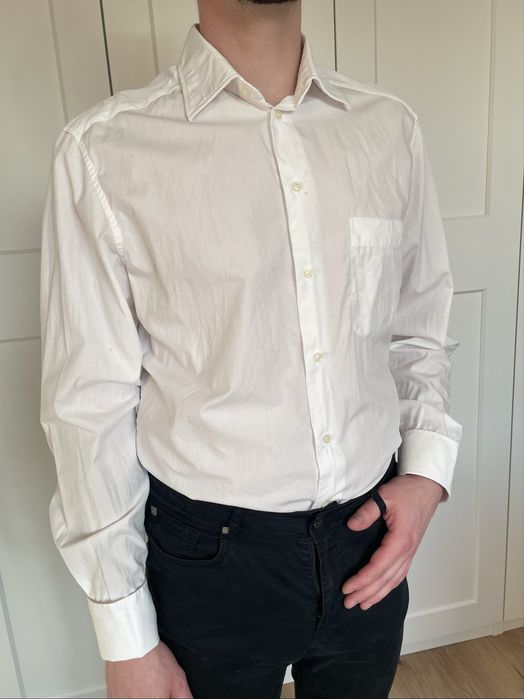 Biala kolszula meska L z dlugim rekawem na spinki Conwell