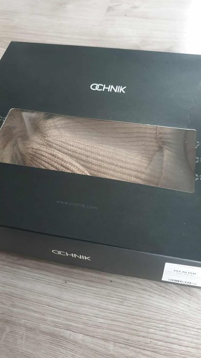 Czapka szalik zestaw damski beż z pomponem z jenota Ochnik nowe