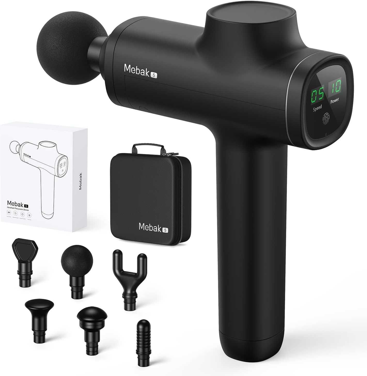 Pistolet do masażu Mebak 5 – 2700 RPM, 6 głowic, USB-C, ultra-cichy
