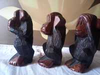 Três macacos sábios em madeira maciça