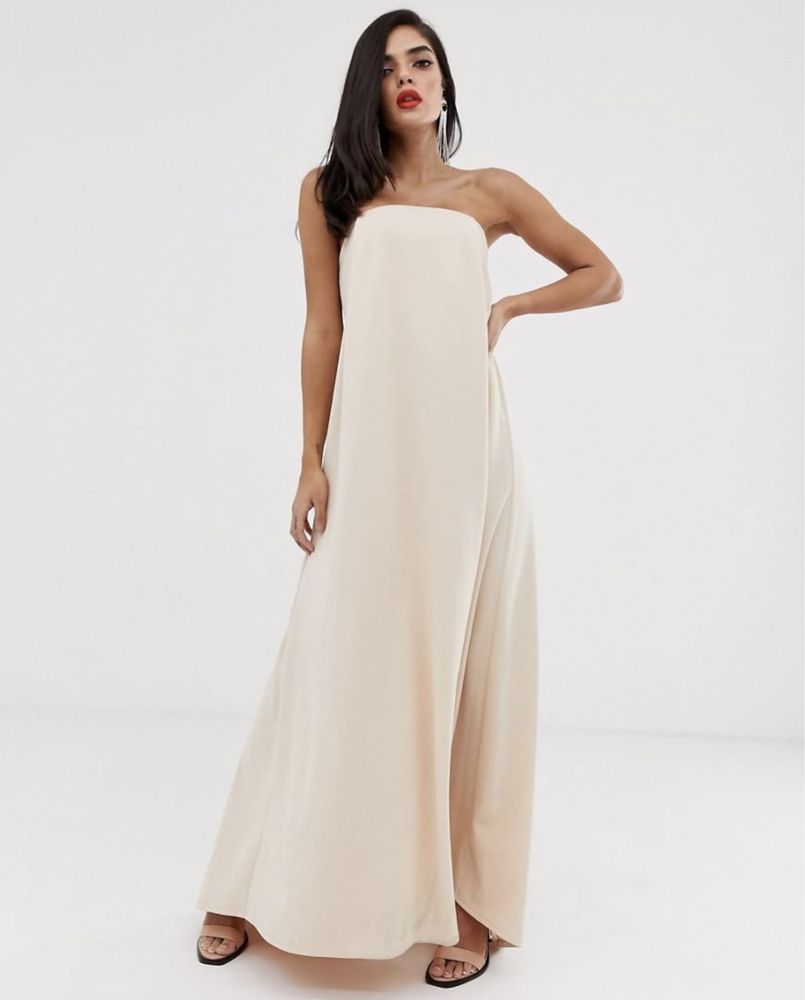 Sukienka wieczorowa długa ślubna Asos beżowa nude missguided S