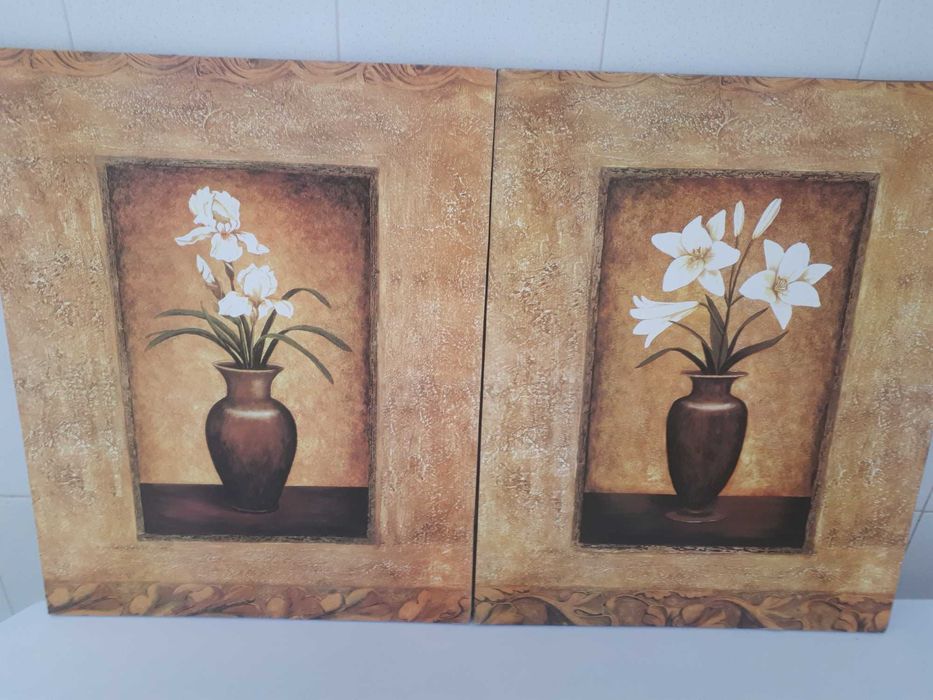 Quadros com jarras de flores 3 unidades