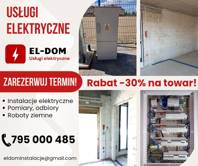 Elektryk, towar-30%, usługi elektryczne, instalacje, pomiary