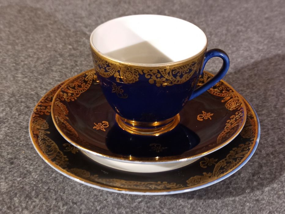R                 Porcelana KOBALTOWA Łomonosow Rosja TRIO Złocenia