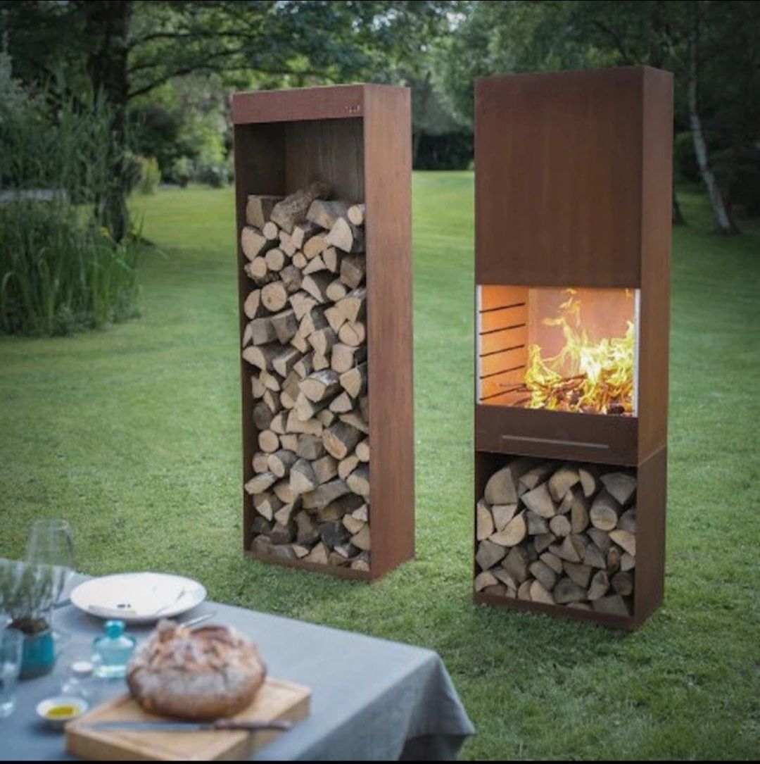 Palenisko ogrodowe Corten grill z szafka na drewno Korten
