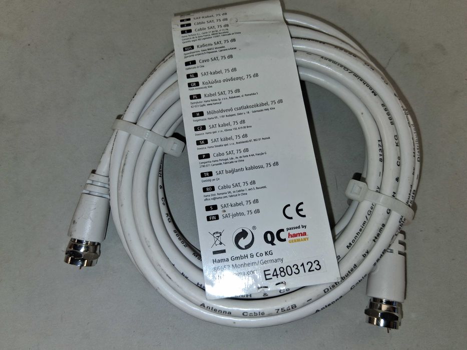 N126 Hama Kabel Antenowy SAT 75 dB 3 m z wtykami F-plug F-Stecker