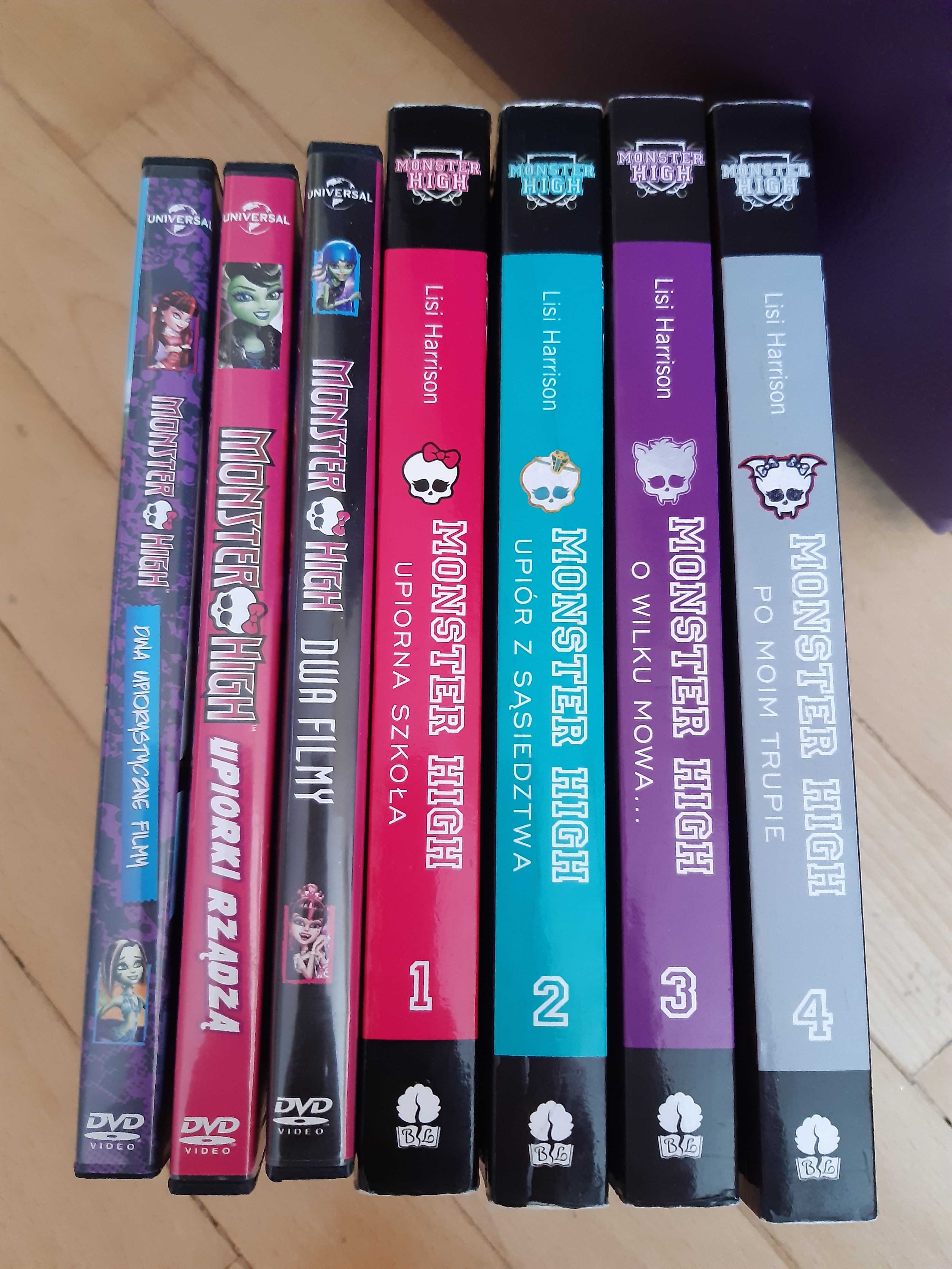 Monster High zestaw 4 książek Lisi Harrison + 3 płyt DVD