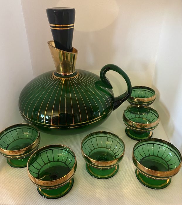 Füger & Taube Decanter Art Deco com Seis Copos – Alemão 1920