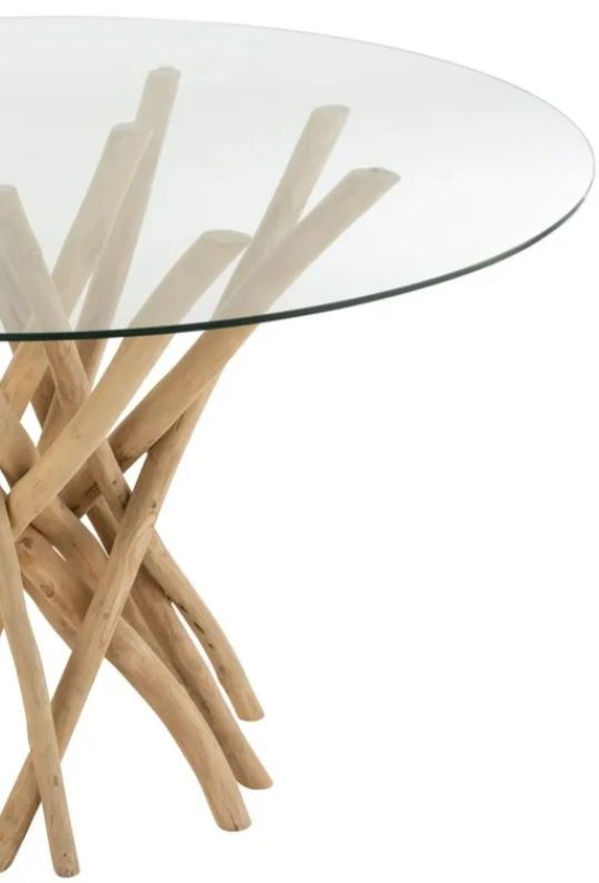 Mesa de Jantar redonda com Ramos e Vidro Natural/Transparente, Ø120x75