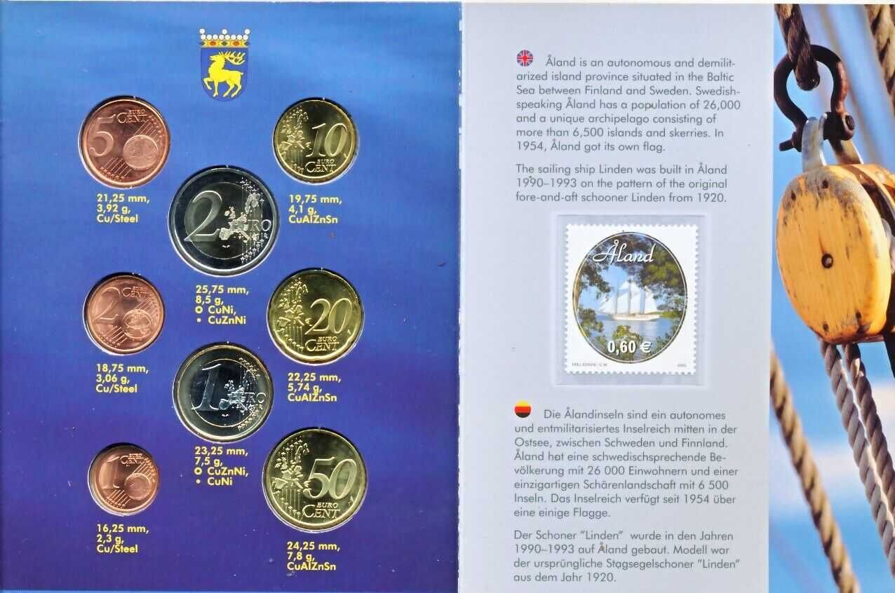 Carteira anual, euro set, BNC : Aland (moedas e selos) Finlândia