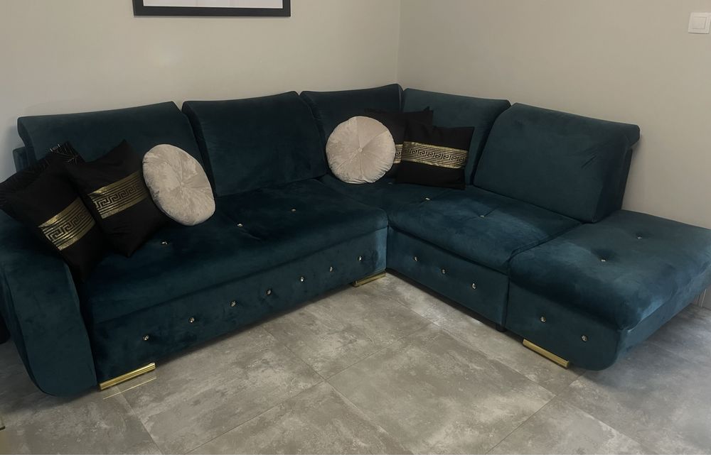 Narożnik z funkcja spania kolor morski + GRATIS stolik