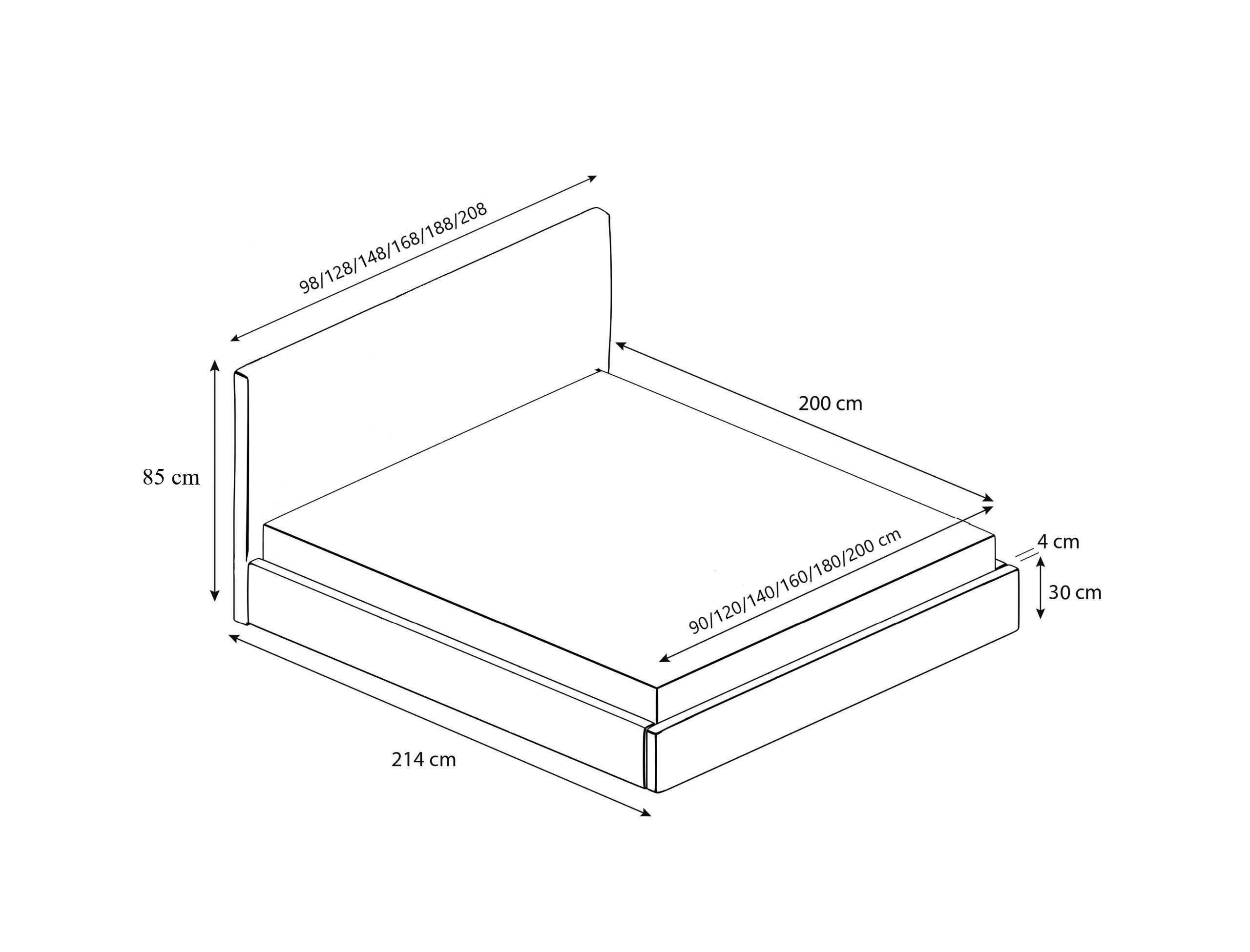 Łóżko tapicerowane BASIC, stelaż i pojemnik 90/120/140/160/180/200x200