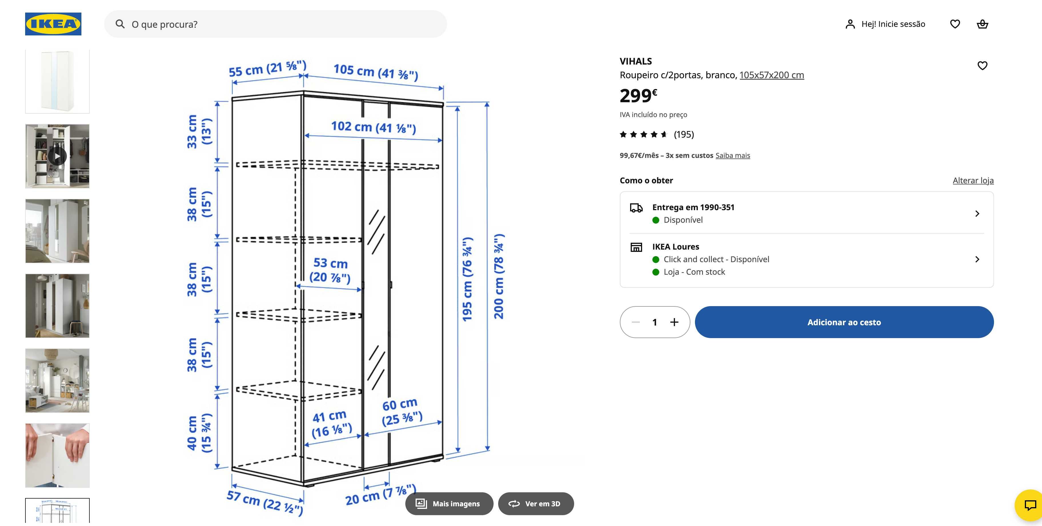 Móvel Roupeiro com 2 portas e espelho VIHALS – IKEA