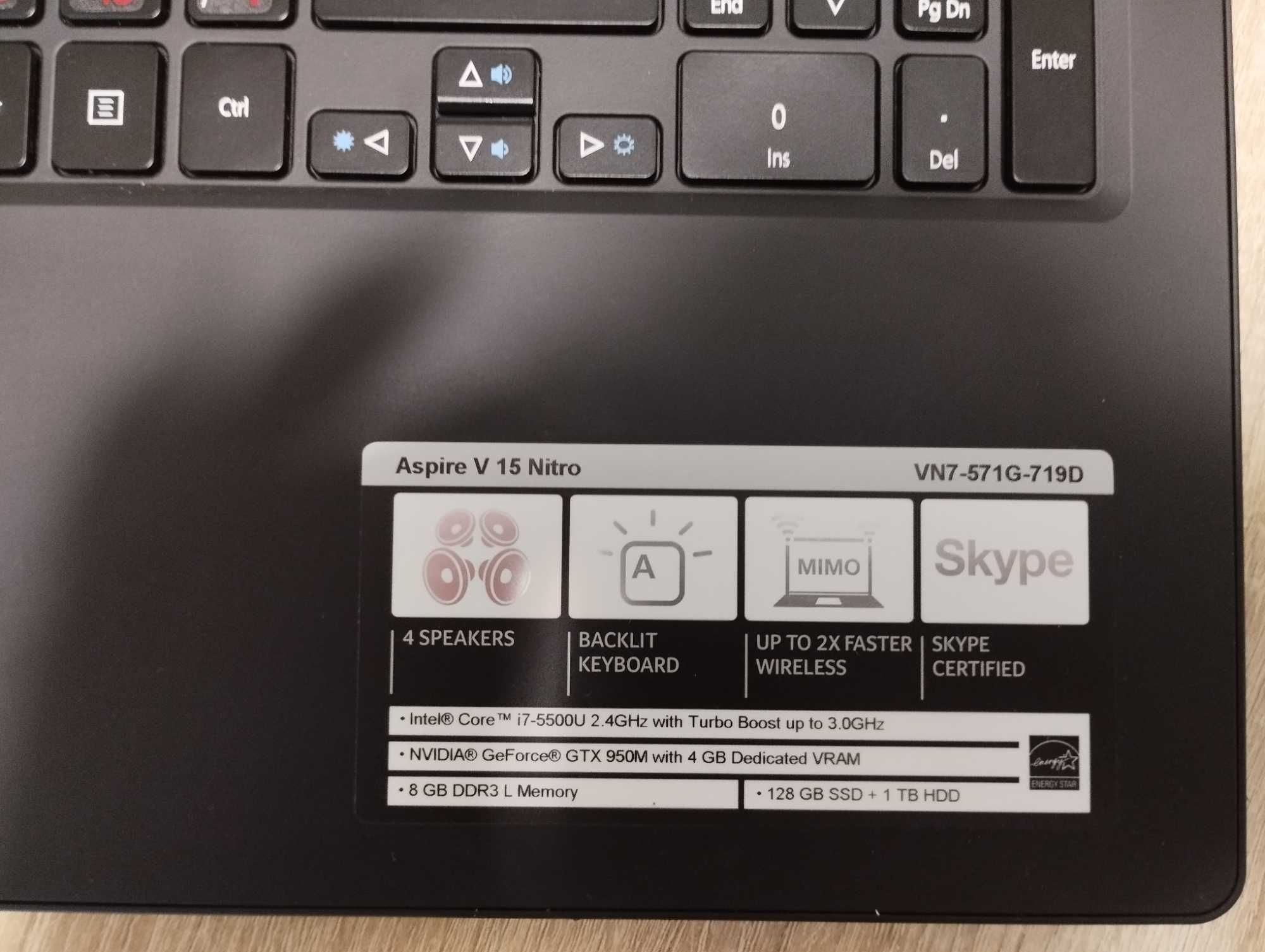 Ігровий Acer VN7-571g,i7-7500U,NVIDIA GTX 950M 4GB,16GB RAM,128SSD+1TB