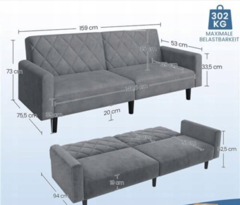 Sofa welurowa rozkładana