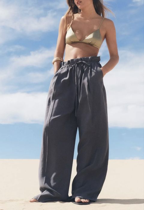 Nowe spodnie ZARA M 38 wysoki stan, szerokie luźne nogawki, wiązane