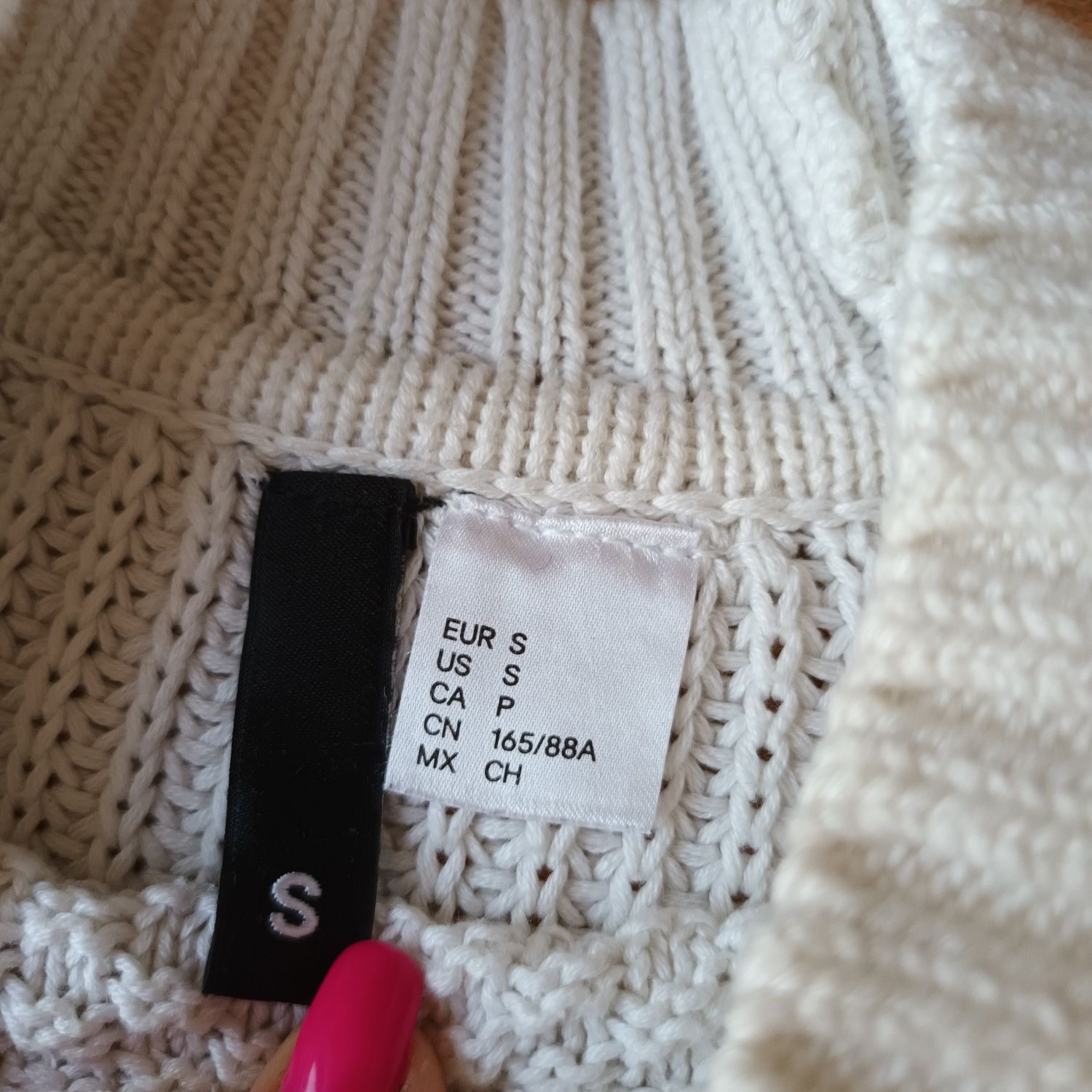 Sweter H&M 36 S biały z odkrytymi ramionami kardigan