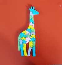 Klocki drewniane Żyrafa puzzle alfabet cyferki