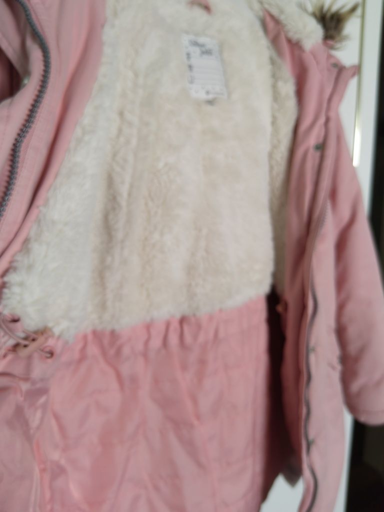 Casaco de inverno (Parka) rosa claro, com capuz, menina, 9 anos, vertb