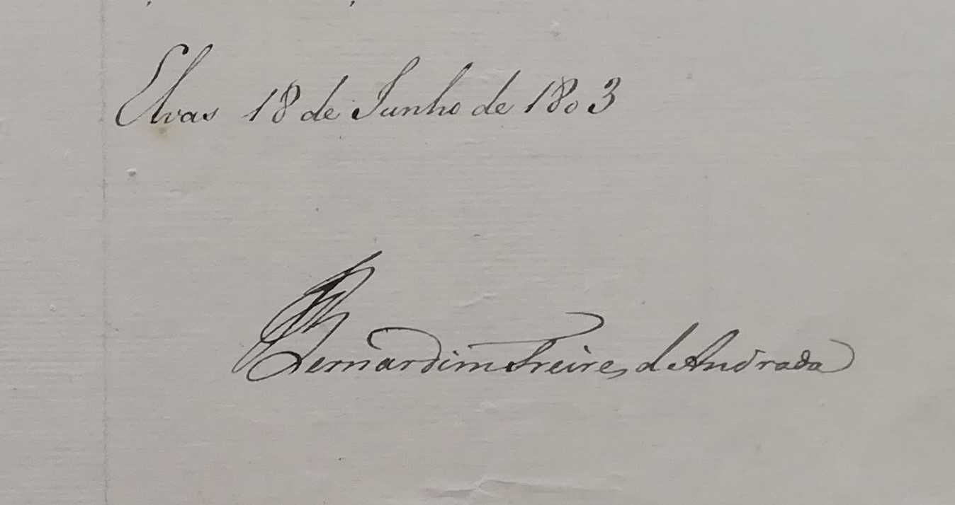 RARO Autógrafo do Polémico General Bernardim Freire de Andrade - 1803