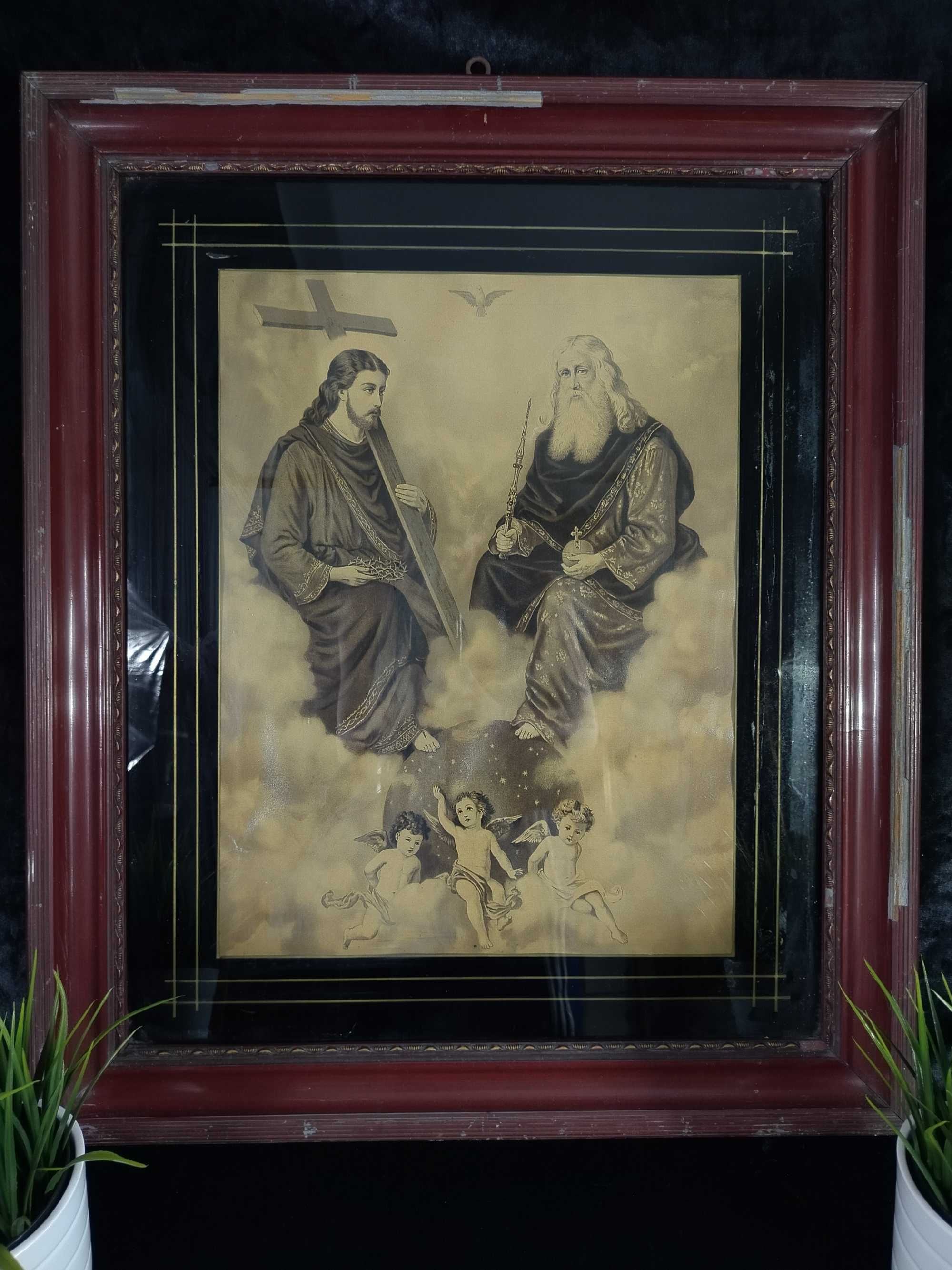Trójca święta stary oleodruk sepia obraz OS1012
