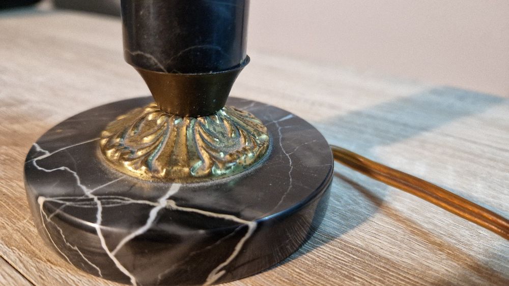 Lampa stołowa Vintage z Czarnego Marmuru i Mosiądzu – lata 60 !!!
