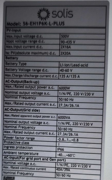 Це не Deye Гібридний інвертор SOLIS S6-EH1P6K-L-PLUS 6KW Wi-Fi 220V 1ф