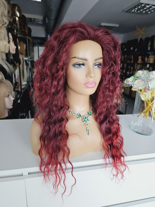 Długa peruka fale loki afroloki burgund Shakira naturalna fryzura
