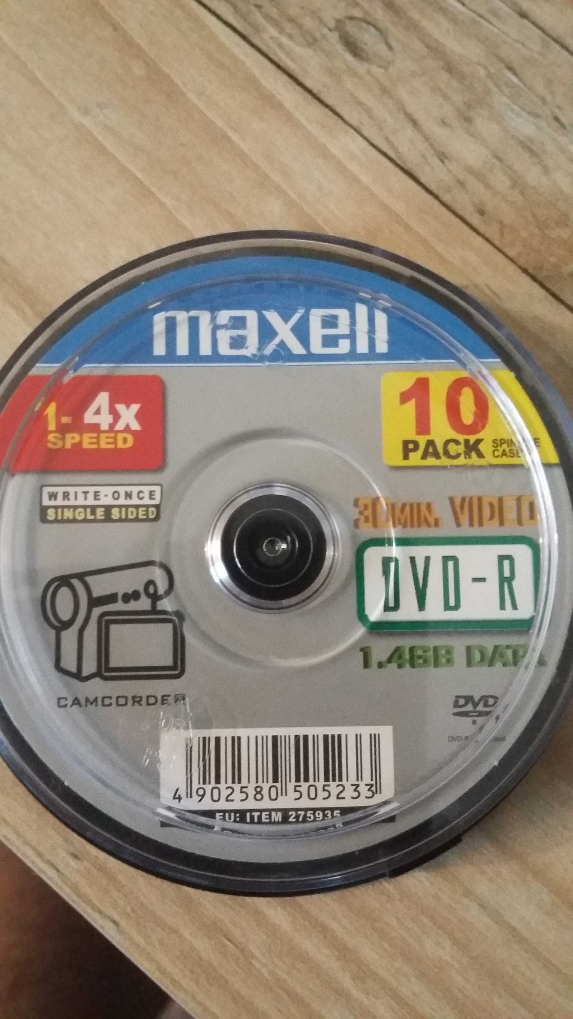 DVD-R диски MAXELL для відеокамер, 1,4 GB, 30 хв, нова упак. 10 штук