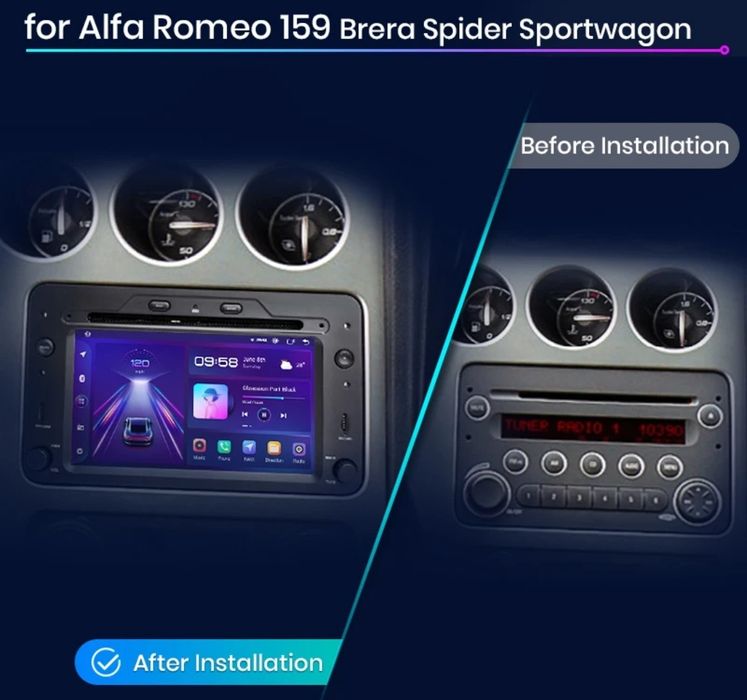 Radio 2 DIN Android Alfa Romeo 159 + Carplay + GPS + Kit mãos livres