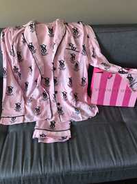Piżama Victorias Secret różowo - czarna