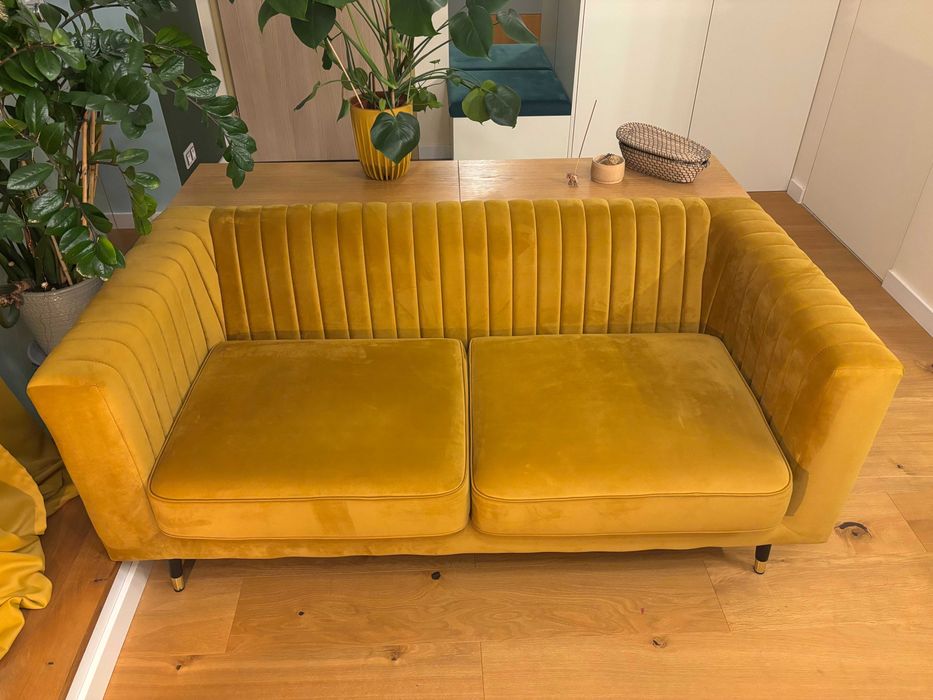 Sofa dwuosobowa Slender - Kanapa Musztardowa Velluto 8 - Stan Idealny