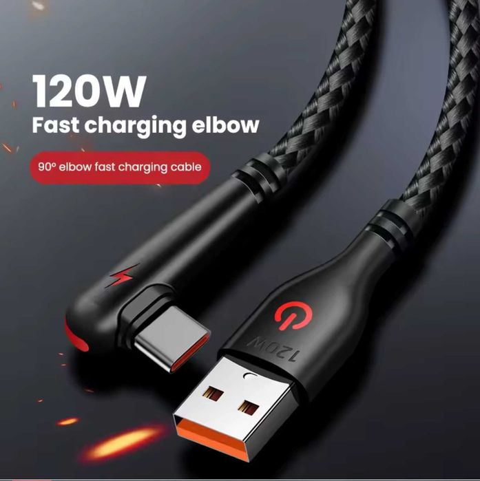 Kabel USB-C Uslion 120W 5A - 1m  - Kątowy - SOLIDNY -