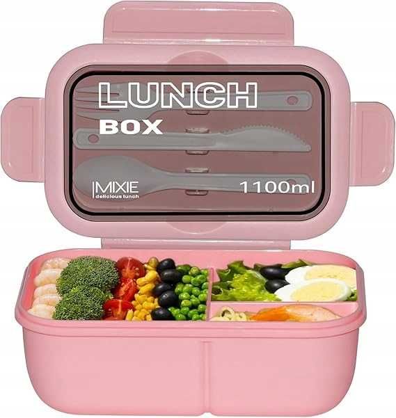 Śniadaniówka pojemnik na jedzenie 1100ml różowy lunch box ze sztućcami