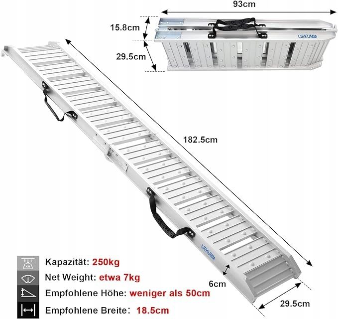 LIEKUMM Rampa ZAŁADUNKOWA PODJAZD motocyklowa o długości 180 cm 250 KG