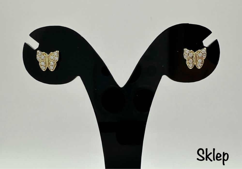 Złote Kolczyki Motylki z Cyrkoniami Wkrętki Pr.585 NOWE