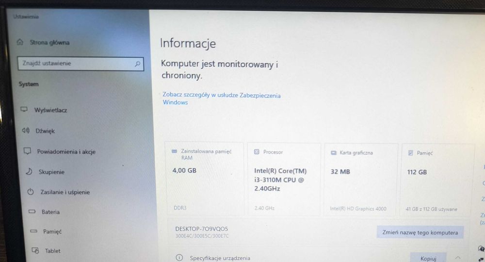 Laptop Samsung NP310E5C-A01PL i3-3110M / 4GB / 120SSD / Win10