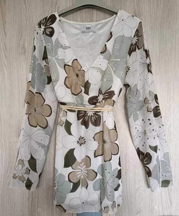 Zwiewna bluzka/tunika w kwiaty bonprix collection rozmiar M/L