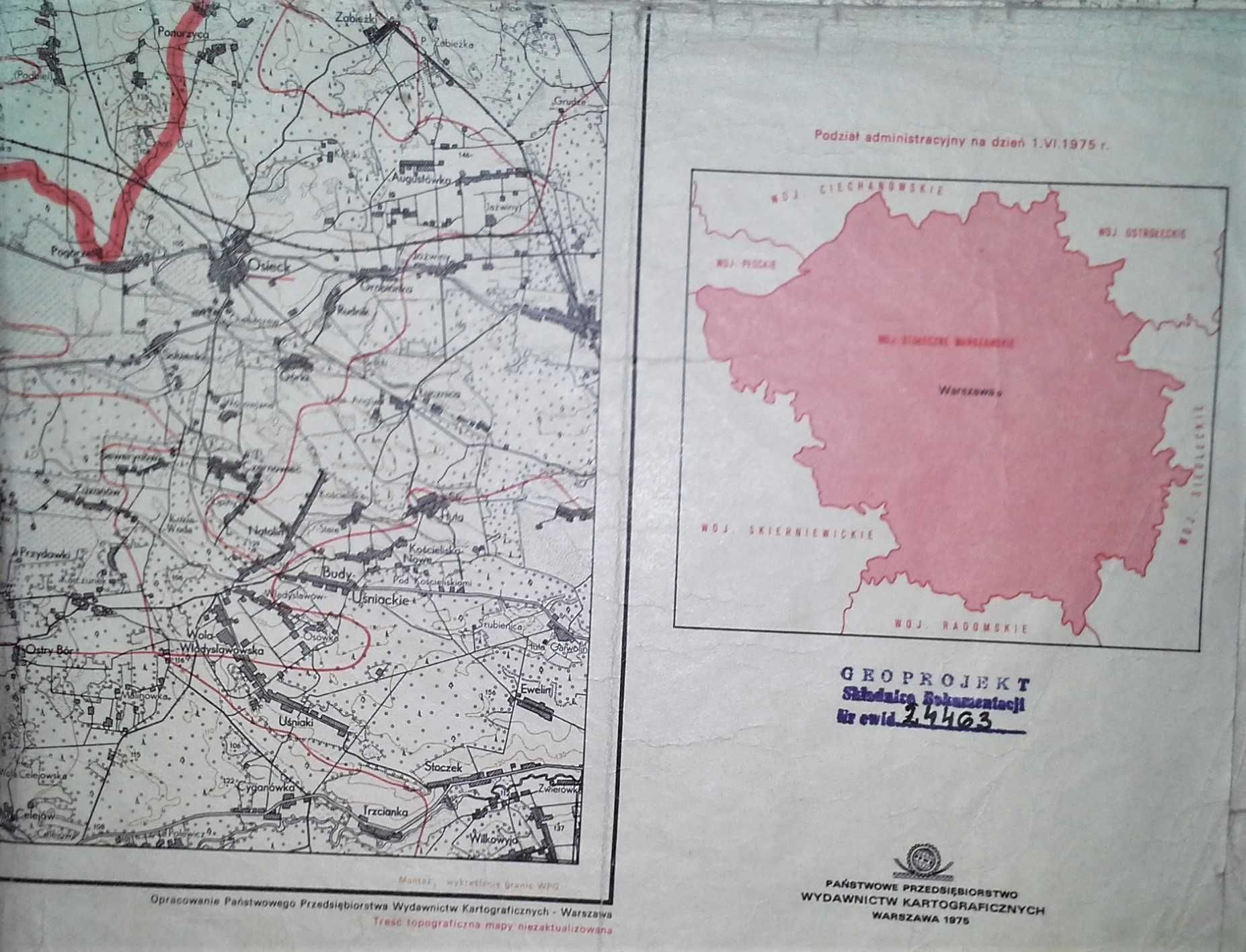 Stara Mapa Województwo Stołeczne Warszawskie 1975 rok